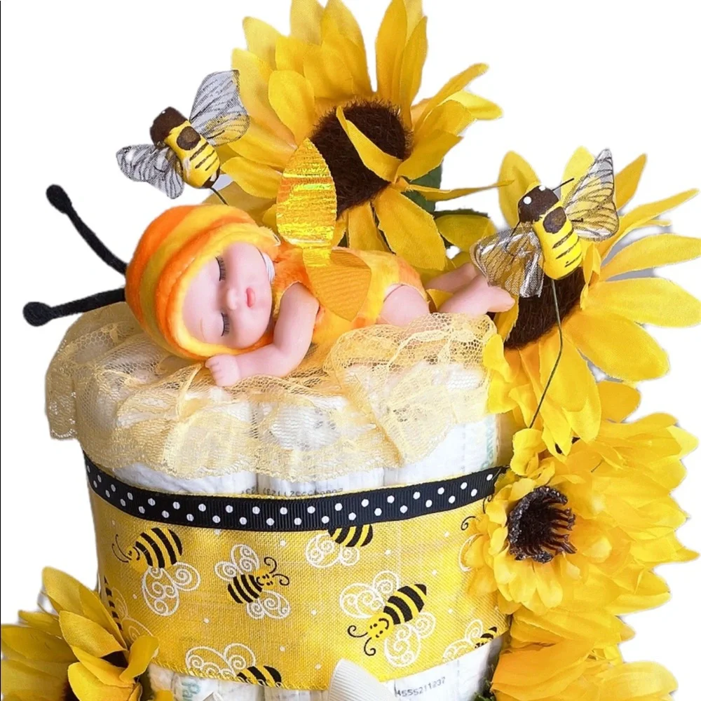 Bee Diaper Cake, Sunflower Diaper Cake